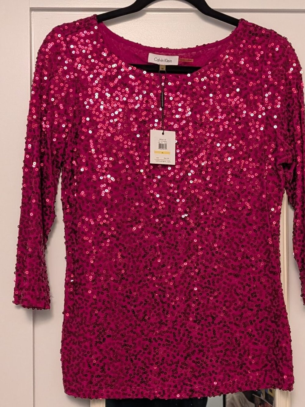 CALVIN KLEIN Pink Sequined Shirt - SIZE MEDIUM